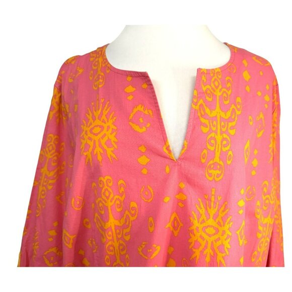 Brigewater Studio Mod Print Pullover Cotton Stretch Tunic Top Pink Orange 22W - Picture 2 of 5